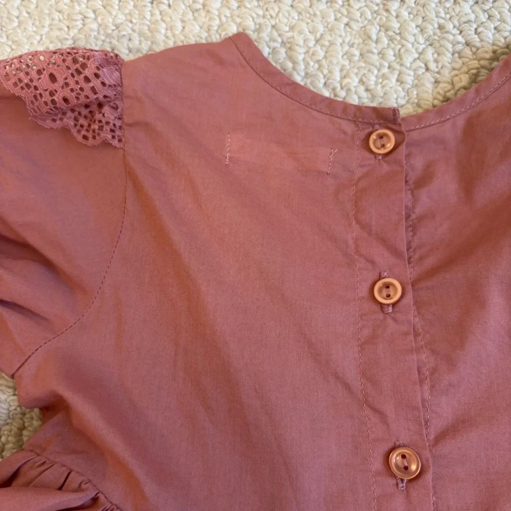 Noralee Genevieve Dress in Poppy Pink Lace Size 2 | Tiered Cotton Kids Girly